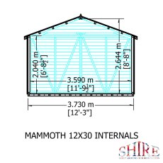 12 x 30 Shire Mammoth Professional Apex Shed - internal dimensions