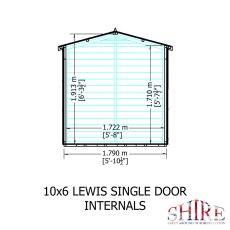 10x6 Shire Lewis Professional Apex Shed - side dimensions