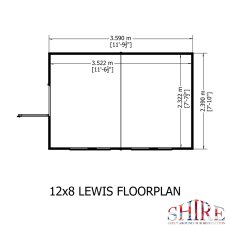 12x8 Shire Lewis Professional Apex Shed - footprint