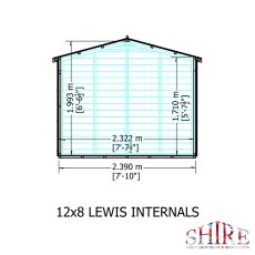 12x8 Shire Lewis Professional Apex Shed - side dimensions