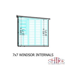 Internal base framework and structural dimensions schematic for 7x7 Shire Gold Windsor Corner Summerhouse.