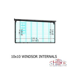Internal framing layout and base framing dimensions diagram for 10x10 Shire Gold Windsor Corner Summerhouse.