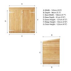 3x5 Mercia Overlap Pent Mower Store - dimensions