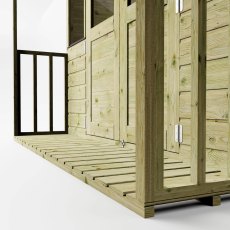 Close-up of summerhouse veranda decking and side panel detail