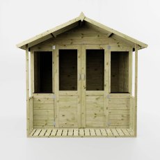 Front view of Mercia traditional summerhouse with double doors and windows