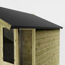 Side view of summerhouse roof and wall cladding detail