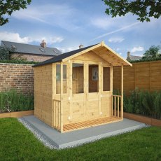 7x7 Mercia Shiplap Traditional Summerhouse with Veranda - in situ - angle view - doors closed