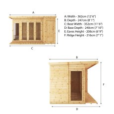 12 x 8 Mercia Garden Room Summerhouse with Side Shed - dimensions
