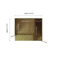 Floor plan of Mercia 12x8 garden room summerhouse with side shed layout and measurements