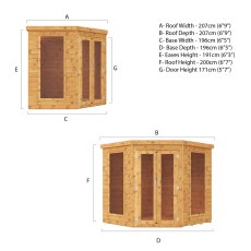 7x7 Mercia Premier Corner Summerhouse - dimensions