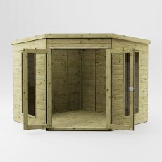 Mercia 8x8 corner summerhouse with double doors open showing interior space