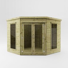 Mercia 8x8 corner summerhouse studio image with double doors and side windows