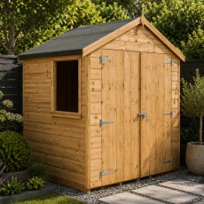 4x6 Shire Bute Shiplap Apex Wooden Shed - in situ, angle view