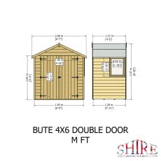 4x6 Shire Bute Shiplap Apex Wooden Shed - dimensions
