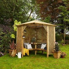 Grange Valencia Corner Garden Arbour with Table - lifestyle