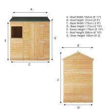 6 x 4 Mercia Overlap Reverse Shed - dimensions