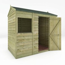 Mercia 6x4 overlap reverse apex shed with door open showing interior storage space