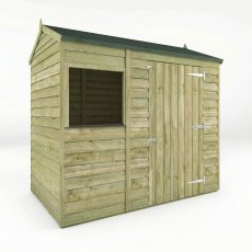 Mercia 6x4 reverse apex shed angled view showing overlap timber cladding and double doors