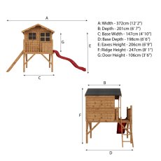 5x7 Mercia Poppy Tower Playhouse with Slide - dimensions