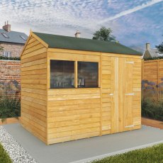 8 x 6 Mercia Overlap Reverse Shed - in situ - angle view - doors closed