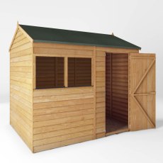 8 x 6 Mercia Overlap Reverse Shed - in situ - white background - angle view - doors open