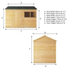 10 x 6 Mercia Overlap Reverse Shed - dimensions