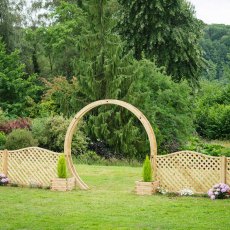 Grange Free Standing Flower Circle Wooden Garden Arch - insitu