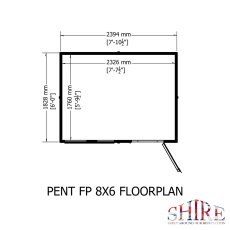 Floor plan of Shire 8x6 pent shed showing internal layout and measurements