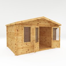 4m x 3m Mercia Retreat Log Cabin (28mm to 44mm Logs) - White Background, Doors Open