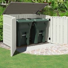 isolated image showing the double doors open with 2 bins displayed in the 5x3 Suncast Kensington 6 P