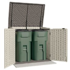 storage of two bins in the 6x4 Suncast Kensington 8 Plastic Garden Storage in Vanilla