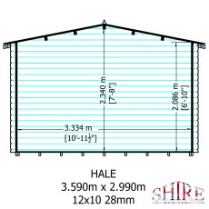 12Gx10 Shire Hale Log Cabin (28mm Logs) - internal dimensions