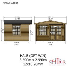 12Gx10 Shire Hale Log Cabin (28mm Logs) - dimensions