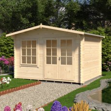 12Gx10 Shire Hale Log Cabin (28mm Logs) - in situ, angle view