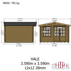 12G x 12 Shire Hale Log Cabin (28mm Logs) - dimensions