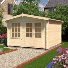 12G x 12 Shire Hale Log Cabin (28mm Logs) - in situ, angle view