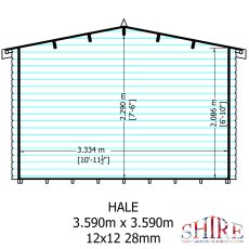 12G x 12 Shire Hale Log Cabin (28mm Logs) - internal view