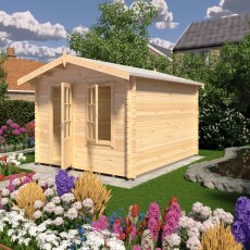 10Gx12 Shire Bucknells Log Cabin (28mm logs) - in situ, angle view