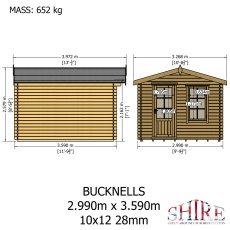 10Gx12 Shire Bucknells Log Cabin (28mm logs) - dimensions