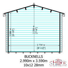 10Gx12 Shire Bucknells Log Cabin (28mm logs) - internal dimensions