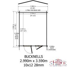 10Gx12 Shire Bucknells Log Cabin (28mm logs) - footprint