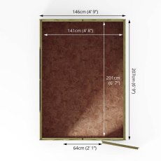 Floor plan of Mercia 7x5 overlap wooden shed showing internal measurements
