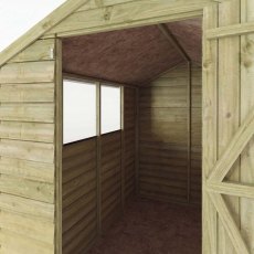 Interior view of Mercia 7x5 wooden shed showing timber walls and floor