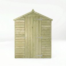 Front elevation of Mercia 7x5 overlap shed with single door and apex roof
