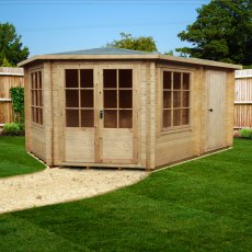 Shire Rowney Log Cabin - in situ, angle view