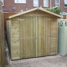 13x7 Shire Jersey Pressure Treated Apex Shed - in situ, front view