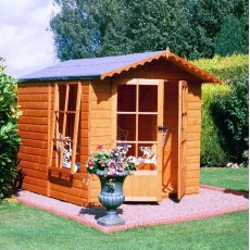 7 x 7 Shire Buckingham Summerhouse - Pressure Treated - angled with doors and window open