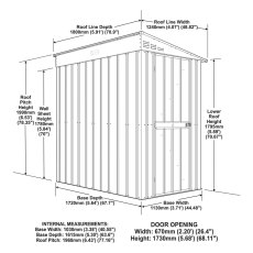 4 x 6 Globel Lotus Lean-to Metal Shed In Green - dimensions