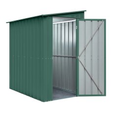 4 x 6 Globel Lotus Lean-to Metal Shed In Green - isolated angle view, doors open