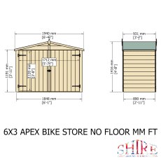 3 x 6 Shire Shiplap Bike Storage - No Floor - Dimensions